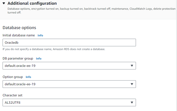 AWS RDS oracle- specifying a database name