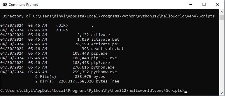 Contents of the Scripts directory of a python virtual directory in windows