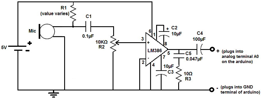 LM386 microphone amplifier circuit