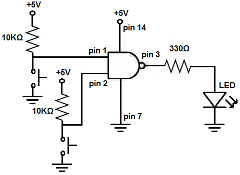 NAND gate circuit using 4011 chip