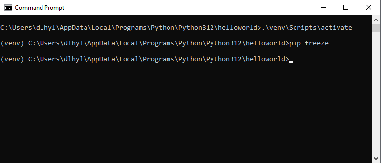 Newly created python virtual environment in windows